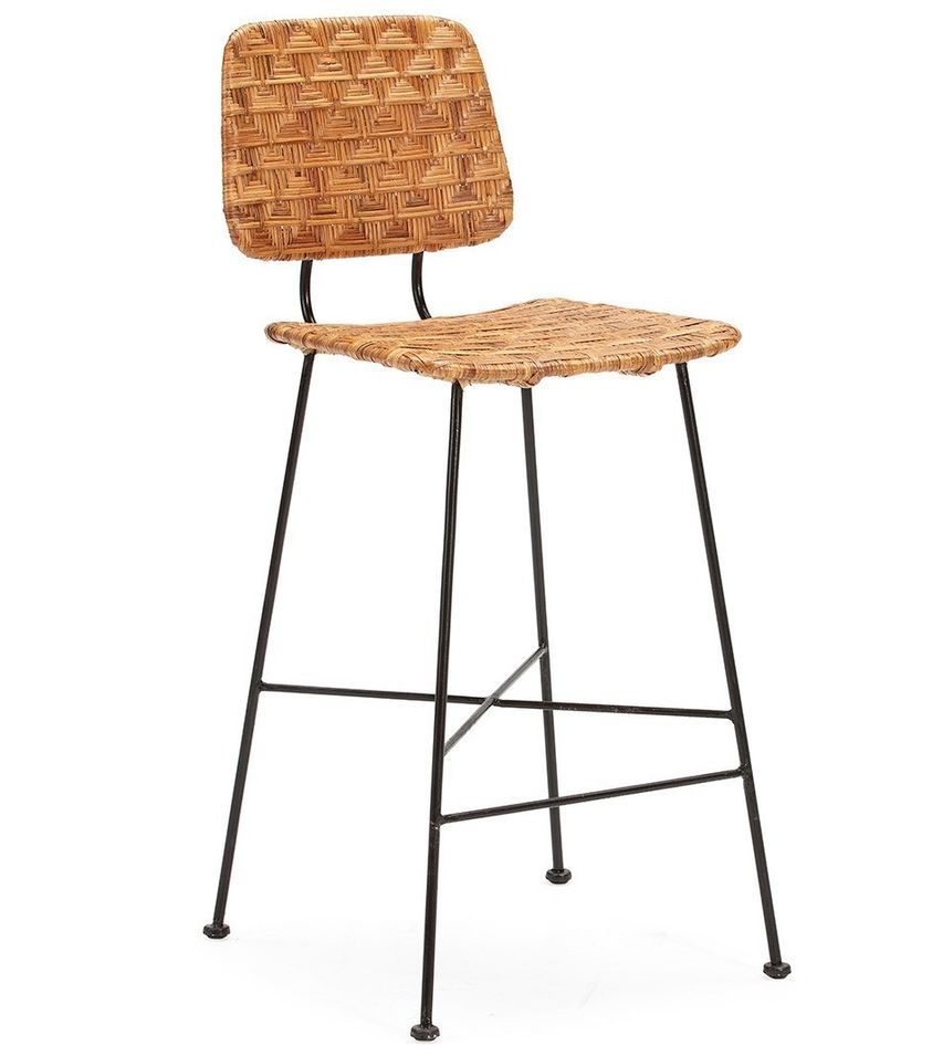 Tabouret de bar en osier et pieds métal noir RANDY - Hauteur d'assise 70 cm - Photo n°1