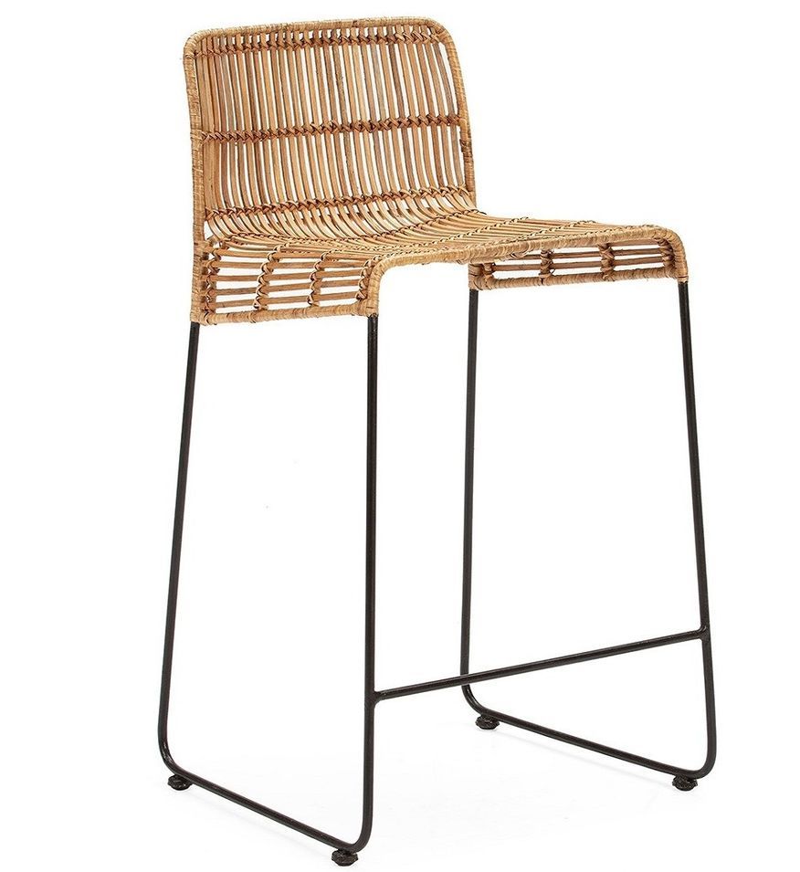 Tabouret de bar en osier et pieds métal noir ROVA - Hauteur d'assise 72 cm - Photo n°1