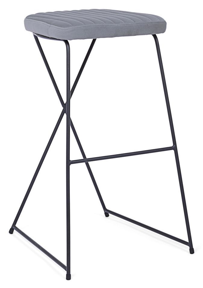 Tabouret de bar en velours gris et pieds noirs Kiny - Lot de 2 - Photo n°1