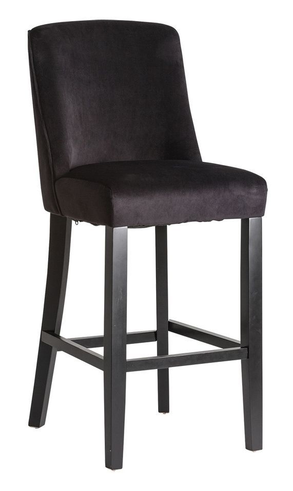Tabouret de bar hévéa massif et assise velours noir Antchis - Lot de 2 - Photo n°1