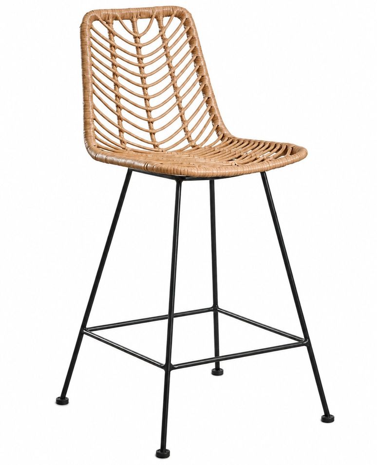 Tabouret de bar KENYA en rotin naturel synthétique et acier - Photo n°1