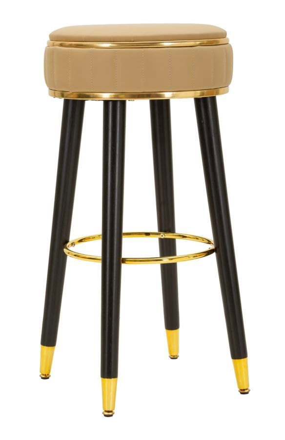 Tabouret de bar London marron design rétro chic doré - Photo n°1