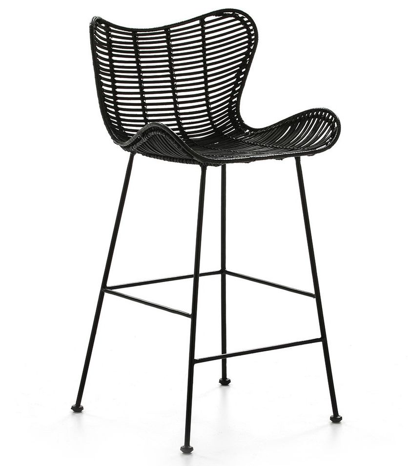 Tabouret de bar en osier et métal noir Gael - Photo n°1