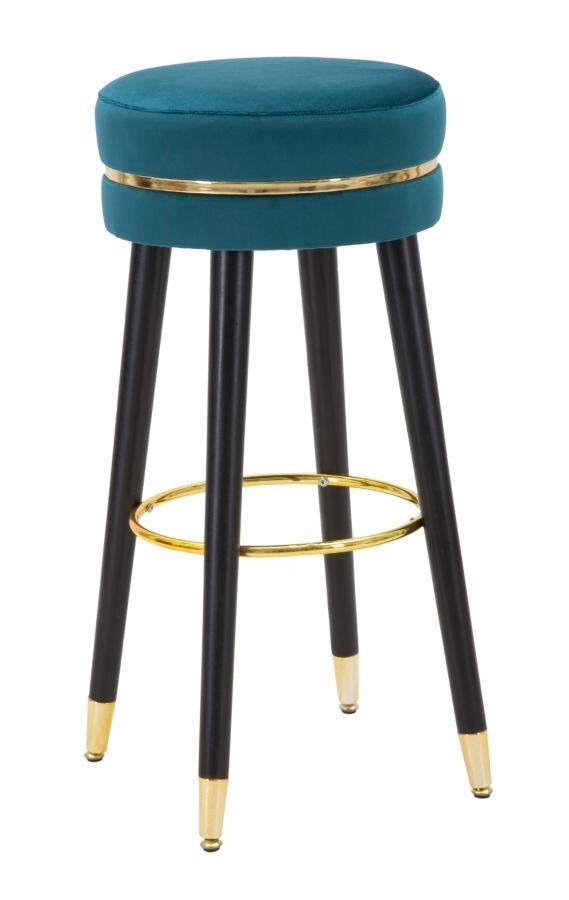 Tabouret de bar Paris bleu sarcelle velours doré - Photo n°1