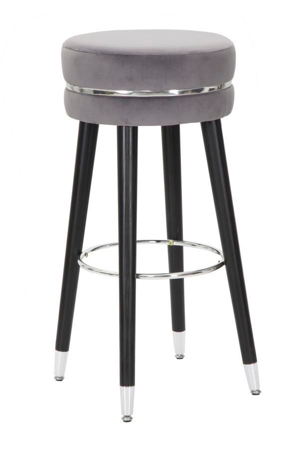 Tabouret de bar Paris gris velours finition argent - Photo n°1