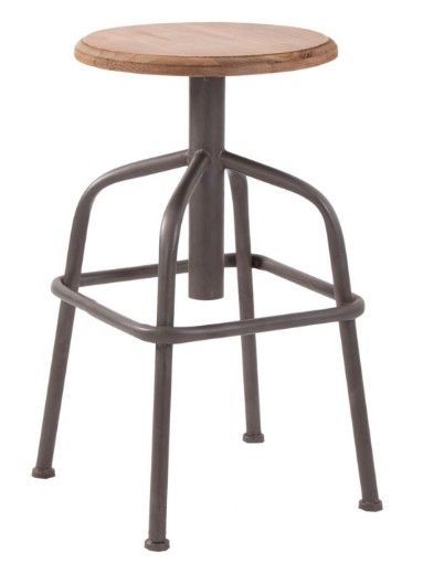 Tabouret de bar pin massif foncé et pied métal Odier - Photo n°1