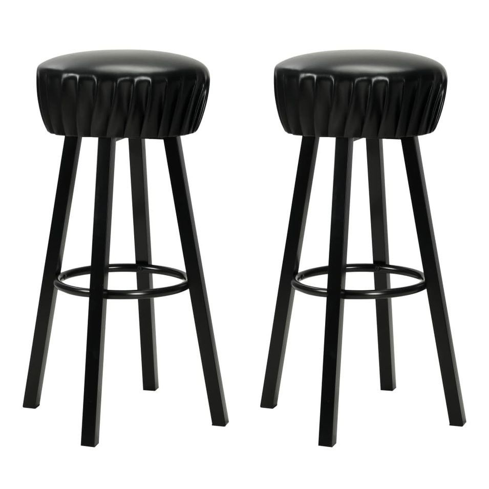 Tabouret de bar rond simili cuir et pieds métal noir Haryela - Lot de 2 - Photo n°1