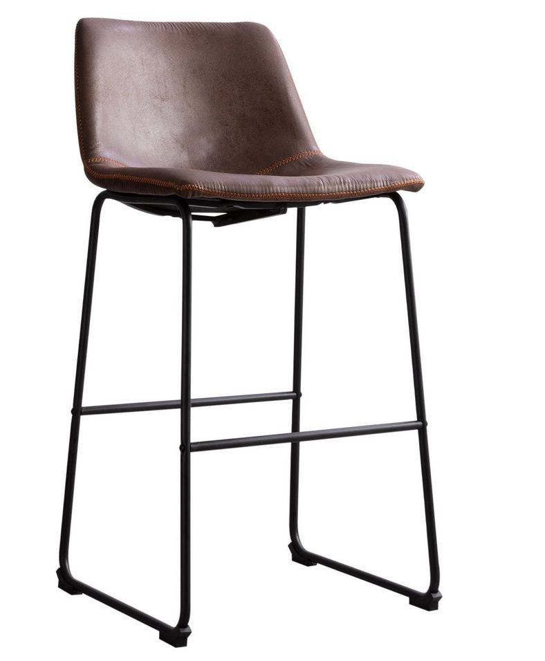 Tabouret de bar simili cuir vernie marron café et acier noir Famou 72 cm - Photo n°1