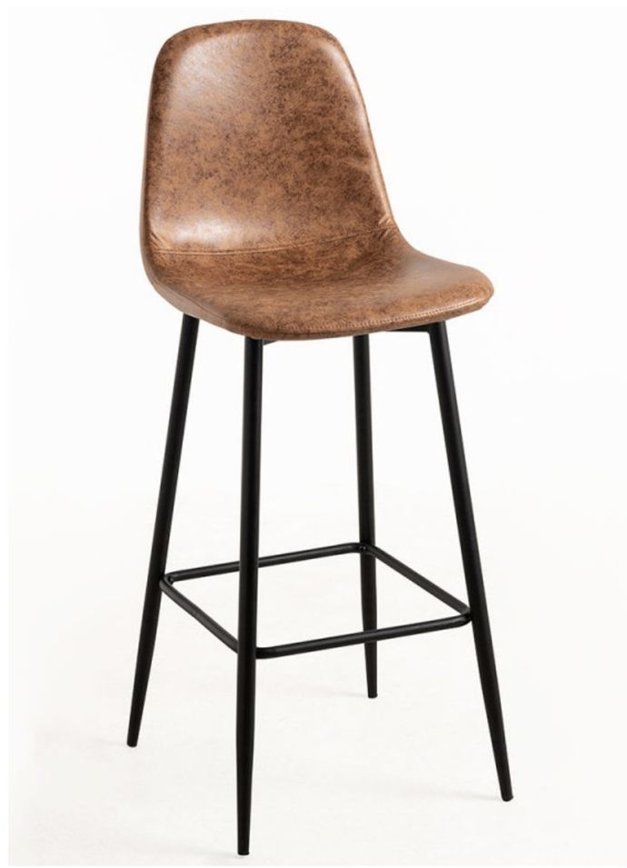 Tabouret de bar style vintage simili cuir et acier noir Kony 77 cm - Photo n°1