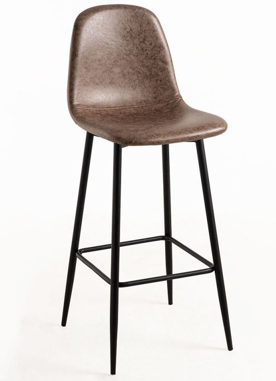 Tabouret de bar style vintage simili cuir et acier noir Kony 77 cm - Photo n°1