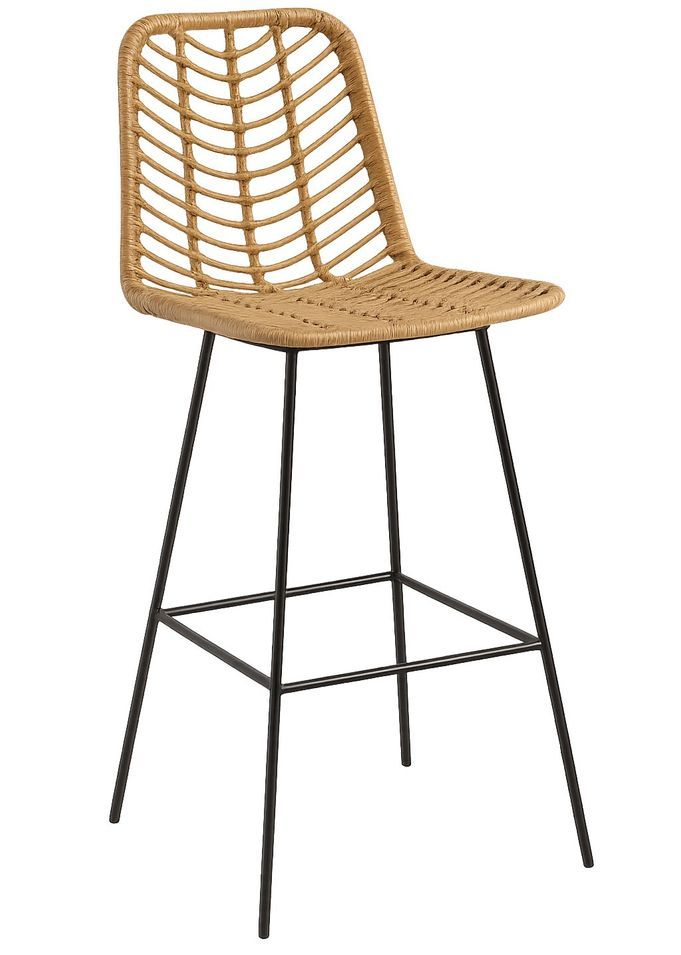 Tabouret de bar TAKA en rotin naturel synthétique et acier – Hauteur d'assise 73 cm - Photo n°1