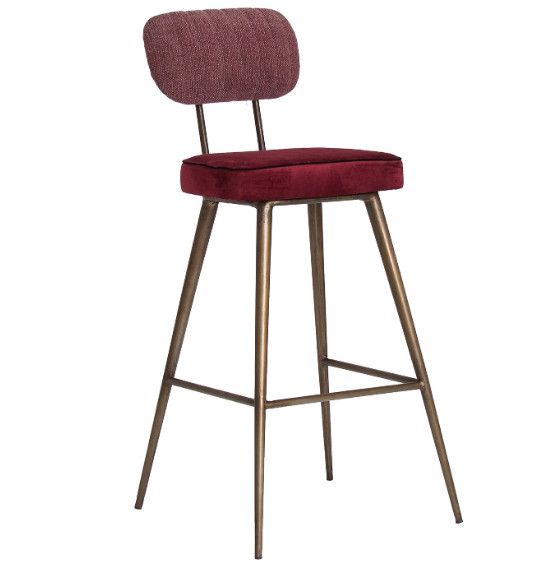 Tabouret de bar velours bordeaux et pieds métal doré Picar - Photo n°1