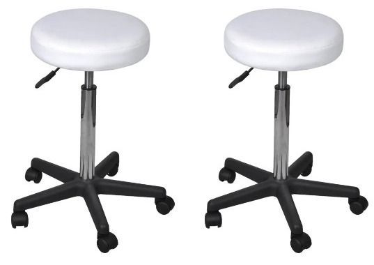 Tabouret bas à roulettes réglable simili cuir blanc Tawen - Lot de 2 - Photo n°1