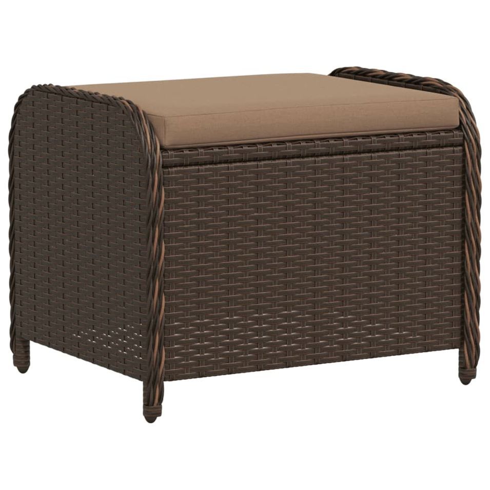 Tabouret de jardin avec coussin brun 58x46x46 cm résine tressée - Photo n°1