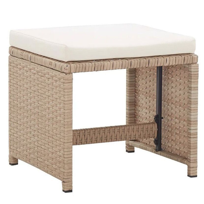 Tabouret de jardin tissu crème et résine beige Reli - Lot de 2 - Photo n°1