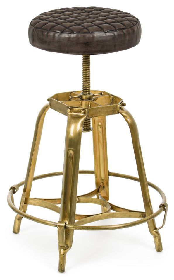 Tabouret en acier doré et assise en cuir Mady - Photo n°1