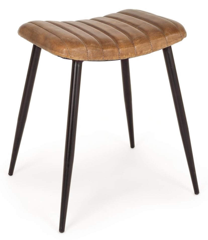 Tabouret en acier et assise en cuir Nadia - Lot de 2 - Photo n°1