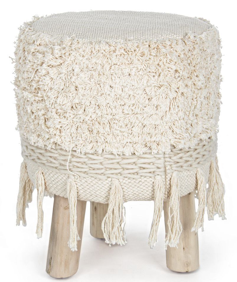 Tabouret en bois eucalyptus naturel et assise en coton Pulco - Lot de 3 - Photo n°1