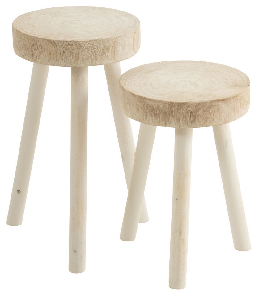 Tabouret en bois paulownia blanc Ownie - Lot de 2 - Photo n°1