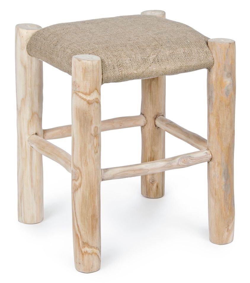 Tabouret en bois teck et assise en jute naturel Saka - Lot de 2 - Photo n°1