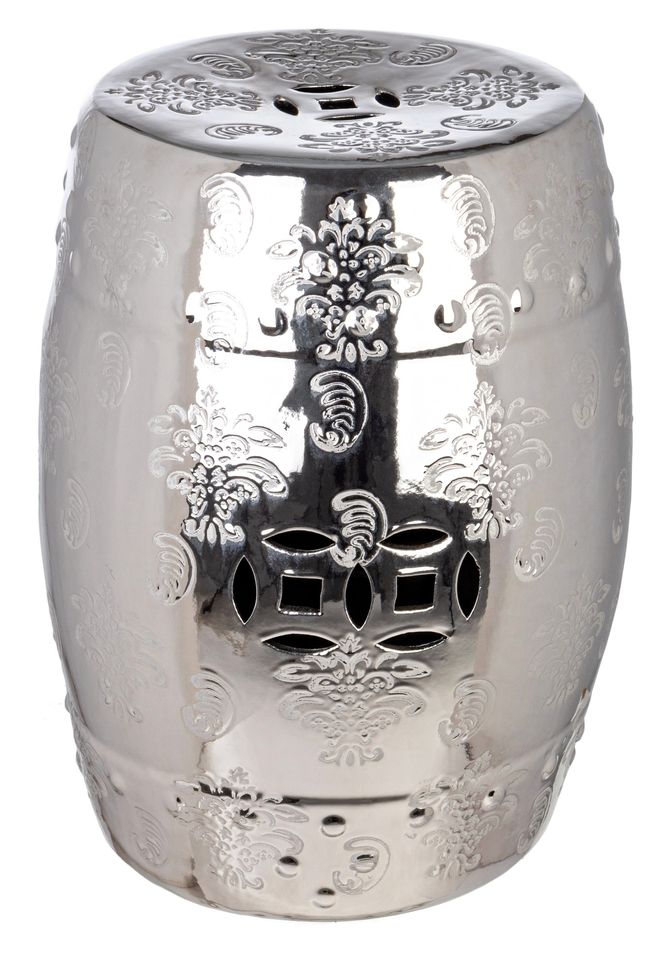 Tabouret en céramique argenté avec motifs Saphy - Lot de 2 - Photo n°1