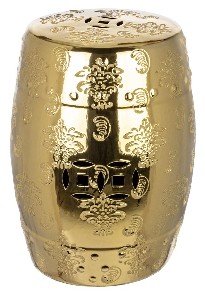 Tabouret en céramique doré avec motifs Saphy - Lot de 2 - Photo n°1