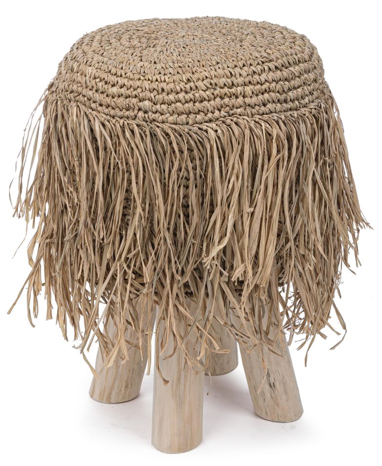 Tabouret en teck avec tissage franges Linda - Lot de 2 - Photo n°1