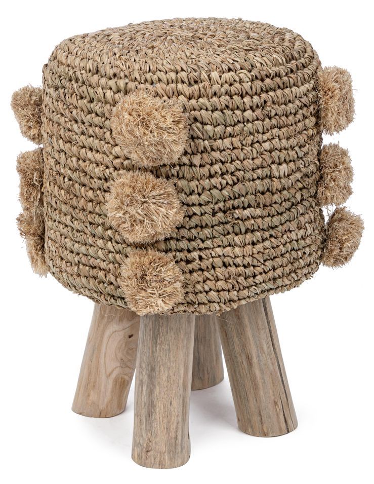 Tabouret en teck avec tissage naturel Linda - Lot de 2 - Photo n°1