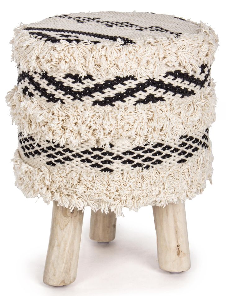 Tabouret eucalyptus naturel et coton bicolore Yuca - Lot de 3 - Photo n°1