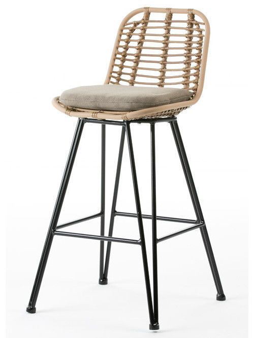 Tabouret haut de jardin rotin synthétique marron et métal noir Ousfa - Photo n°1