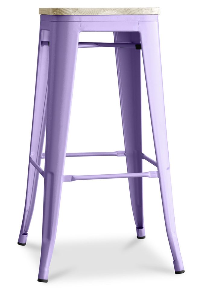 Tabouret haut industriel acier brillant et assise en bois massif naturel Reko 76 cm - Photo n°1