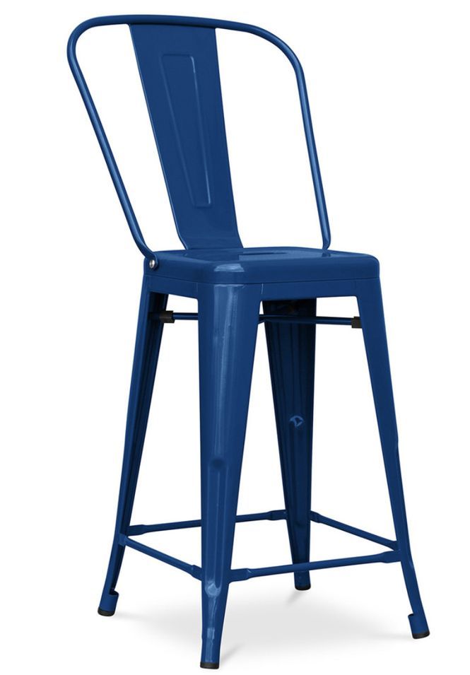 Tabouret industriel avec dossier haut acier brillant Kalax 60 cm - Haut de gamme - Photo n°1