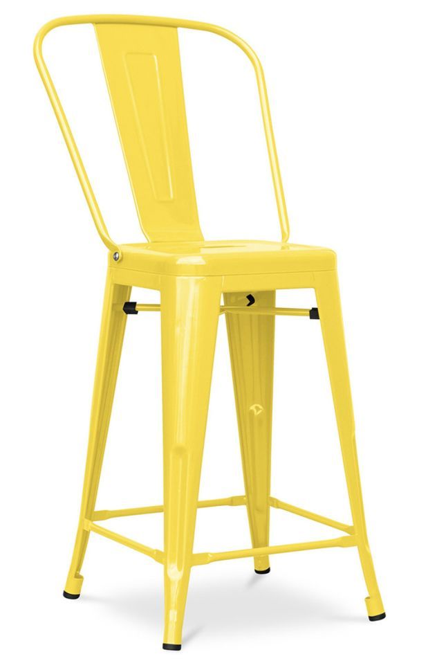 Tabouret industriel avec dossier haut acier brillant Kalax 60 cm - Haut de gamme - Photo n°1