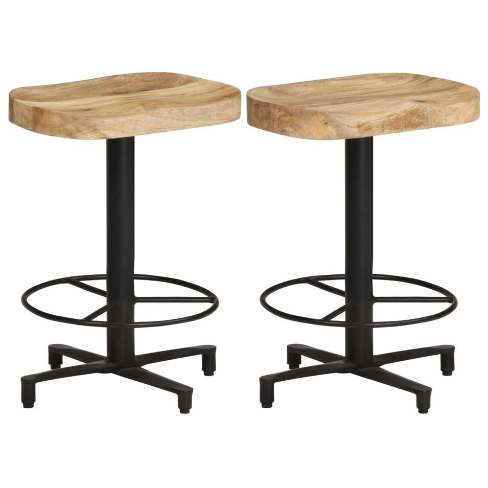 Tabouret industriel bois de manguier clair et acier noir Kizzo 52 - Lot de 2 2 - Photo n°1