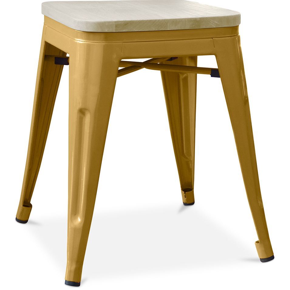 Tabouret industriel en acier brillant et bois clair REKO - Assise 45 cm - Photo n°1