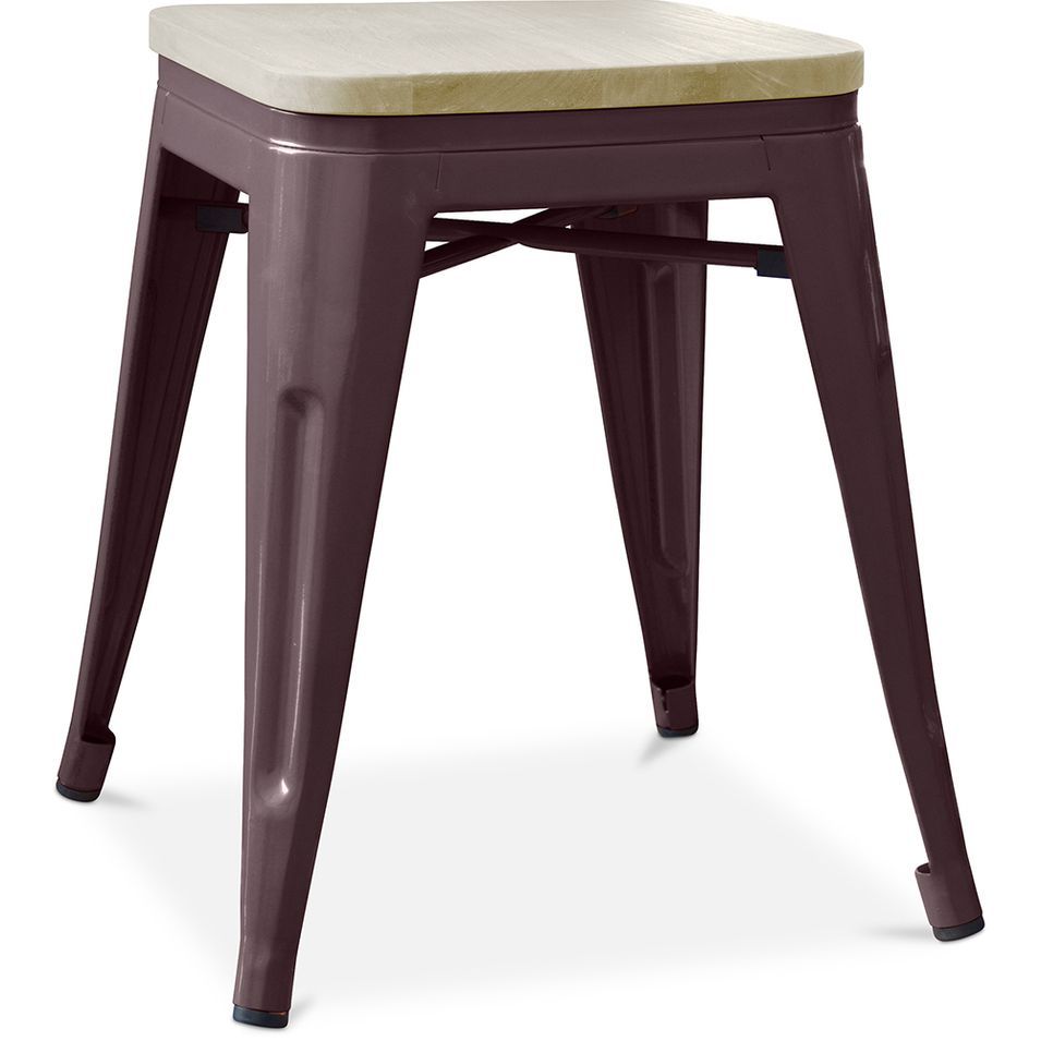 Tabouret industriel en acier brillant et bois clair REKO - Assise 45 cm - Photo n°1