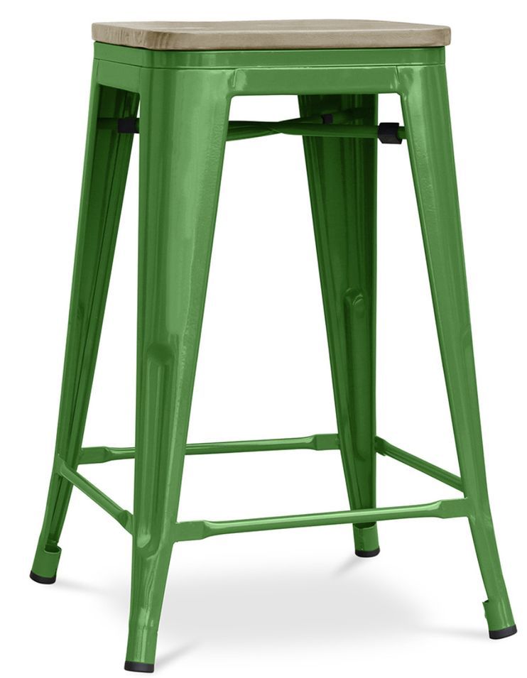 Tabouret industriel en acier brillant et bois clair REKO - Assise 60 cm - Photo n°1