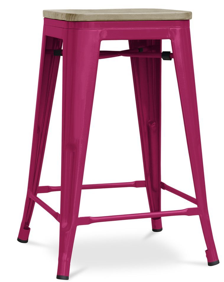 Tabouret industriel en acier brillant et bois clair REKO - Assise 60 cm - Photo n°1