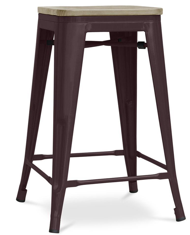 Tabouret industriel en acier brillant et bois clair REKO - Assise 60 cm - Photo n°1