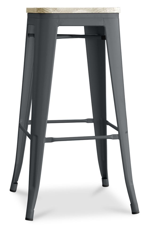 Tabouret industriel en acier brillant et bois clair REKO - Assise 76 cm - Photo n°1