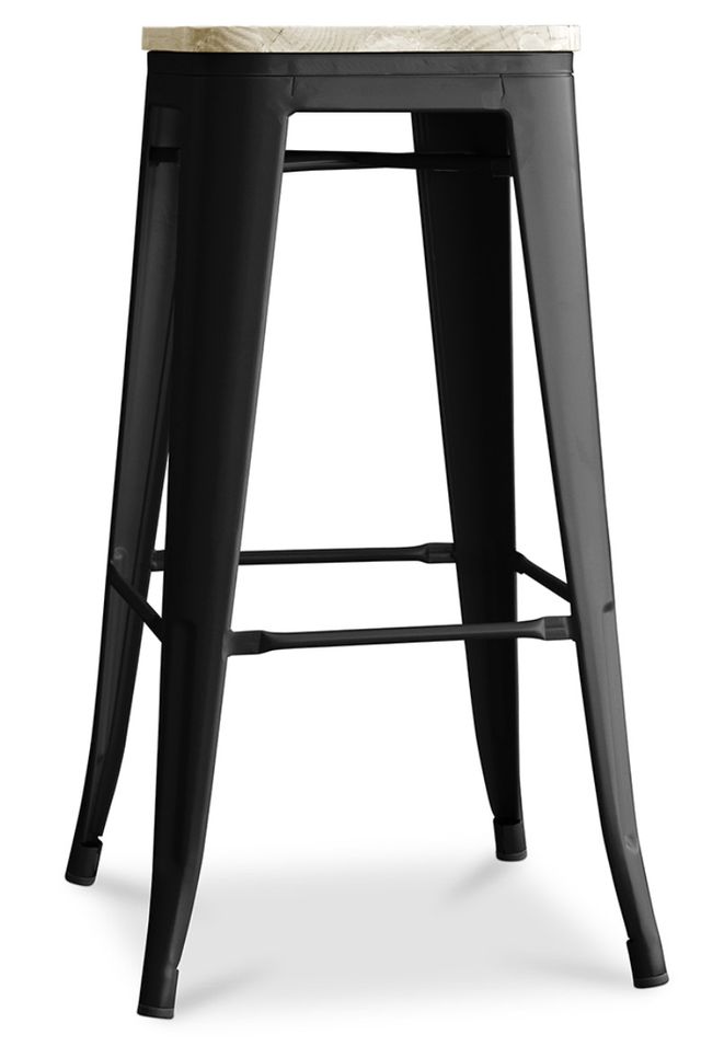 Tabouret industriel en acier brillant et bois clair REKO - Assise 76 cm - Photo n°1