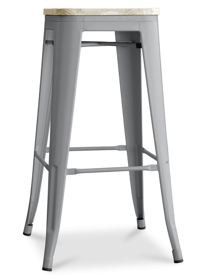 Tabouret industriel en acier brillant et bois clair REKO - Assise 76 cm - Photo n°1