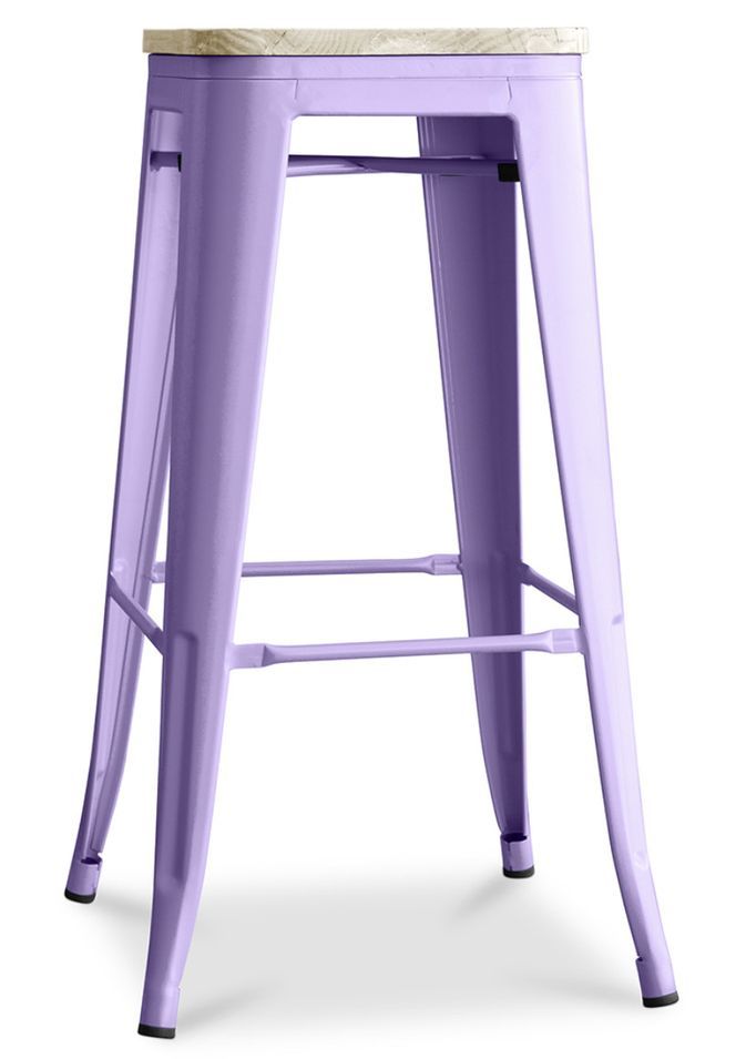 Tabouret industriel en acier brillant et bois clair REKO - Assise 76 cm - Photo n°1