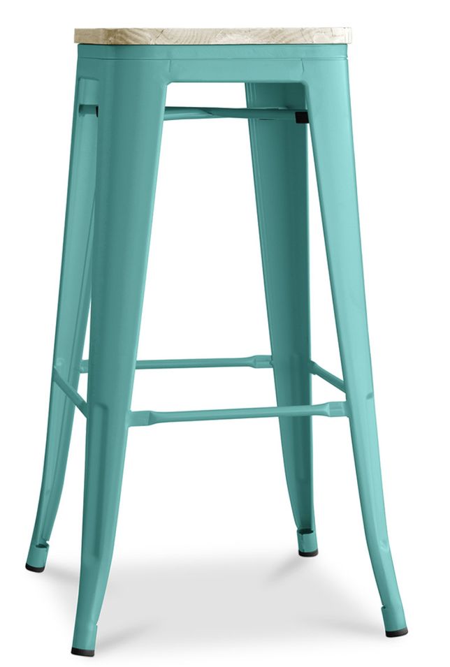 Tabouret industriel en acier brillant et bois clair REKO - Assise 76 cm - Photo n°1