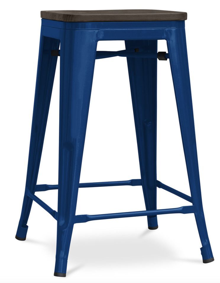 Tabouret industriel en acier brillant et bois marron REKO - Assise 60 cm - Photo n°1