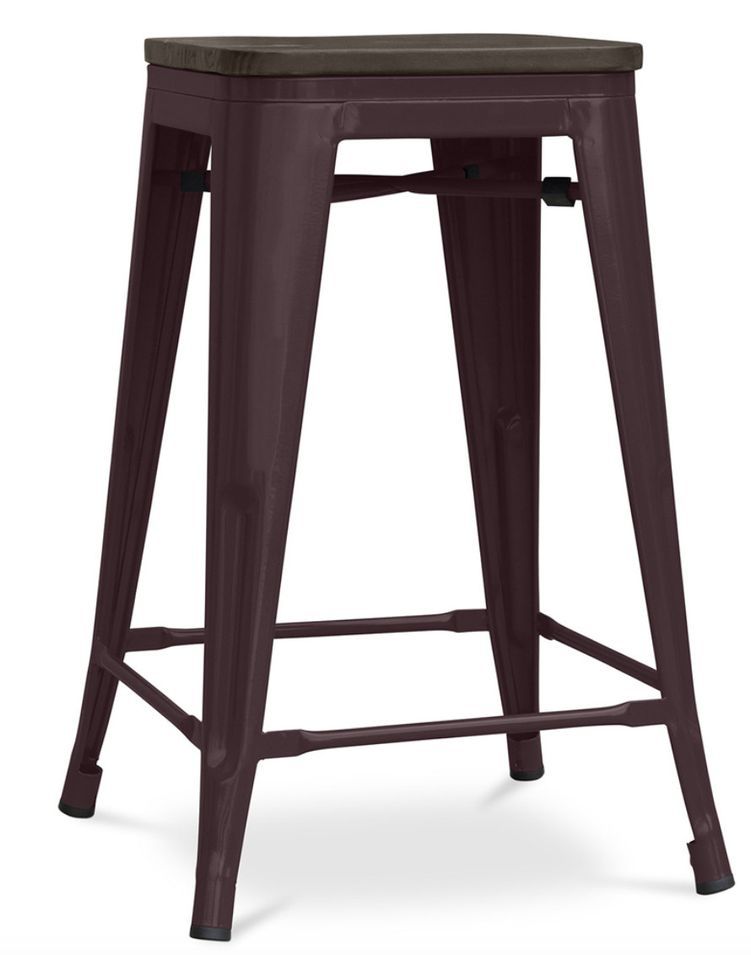 Tabouret industriel en acier brillant et bois marron REKO - Assise 60 cm - Photo n°1