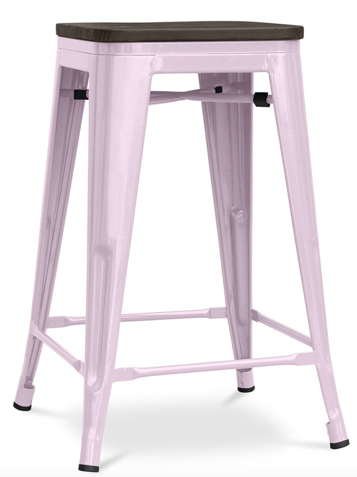 Tabouret industriel en acier brillant et bois marron REKO - Assise 60 cm - Photo n°1