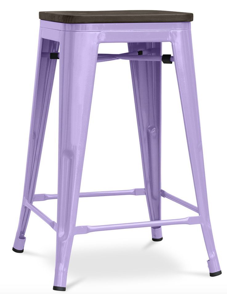 Tabouret industriel en acier brillant et bois marron REKO - Assise 60 cm - Photo n°1