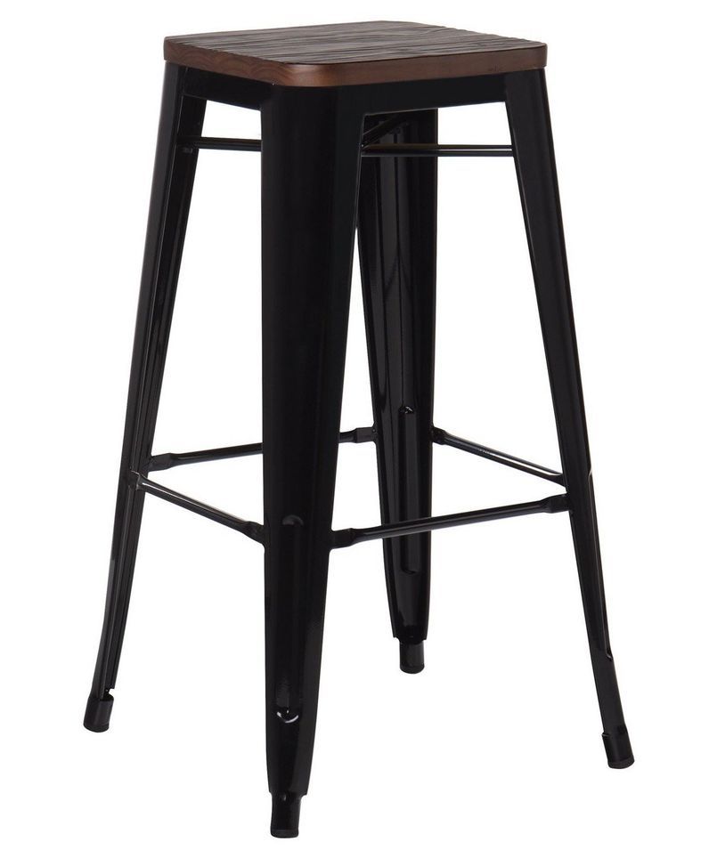 Tabouret industriel en acier brillant et bois marron REKO - Assise 76 cm - Photo n°1