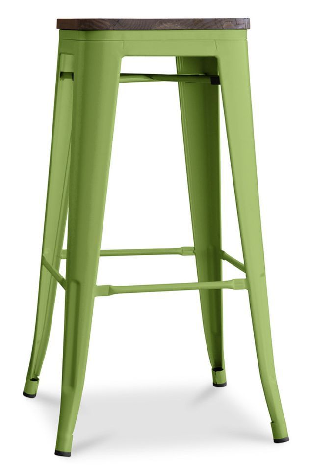 Tabouret industriel en acier brillant et bois marron REKO - Assise 76 cm - Photo n°1